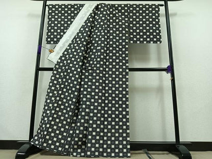 平和屋着物▽上質な紬 単衣 花菱文 正絹 逸品 未使用 AABB1426jh