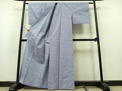 平和屋着物▽上質な紬 単衣 藤鼠色 正絹 逸品 AABB1427jh