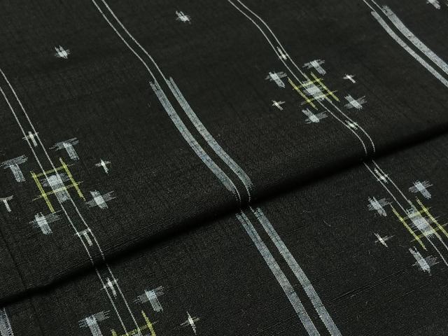 平和屋着物▽上質な紬 単衣 絣柄 黒地 正絹 逸品 AABB1428jh