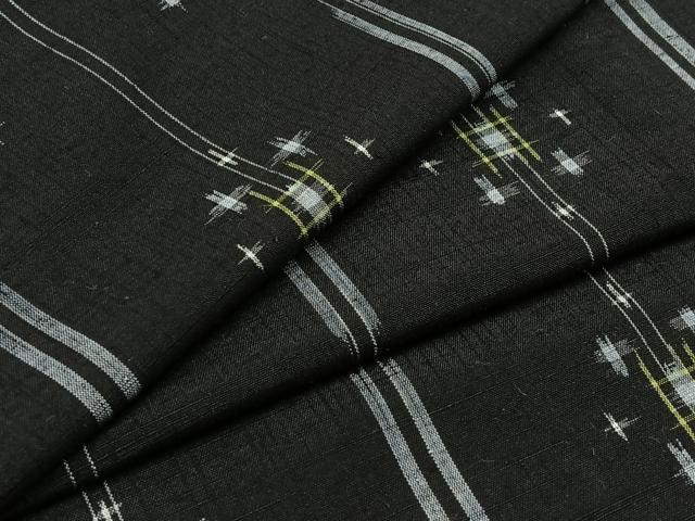 平和屋着物▽上質な紬 単衣 絣柄 黒地 正絹 逸品 AABB1428jh