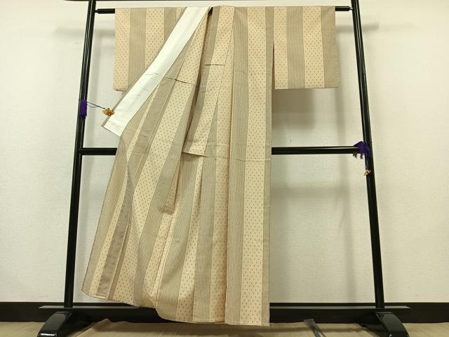 平和屋着物▽本塩沢 単衣 間道 正絹 逸品 AABB1429jh