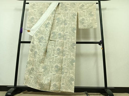 平和屋着物▽本塩沢 単衣 草花文 正絹 逸品 AABB1430jh