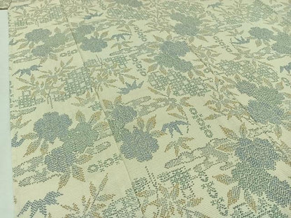 平和屋着物▽本塩沢 単衣 草花文 正絹 逸品 AABB1430jh