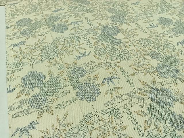 平和屋着物▽本塩沢 単衣 草花文 正絹 逸品 AABB1430jh