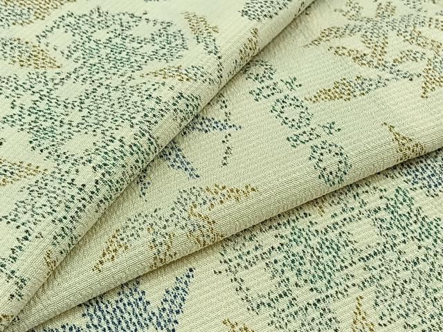 平和屋着物▽本塩沢 単衣 草花文 正絹 逸品 AABB1430jh