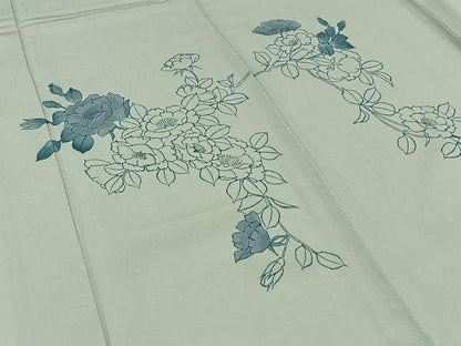 平和屋着物▽訪問着 単衣 お召地 手書き 草花文 正絹 逸品 AABB1431jh