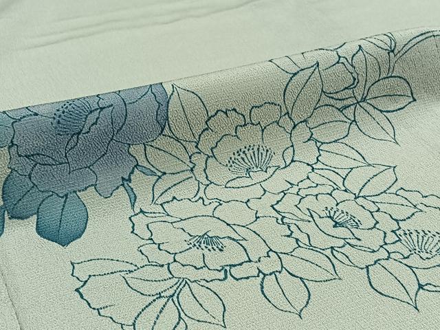 平和屋着物▽訪問着 単衣 お召地 手書き 草花文 正絹 逸品 AABB1431jh