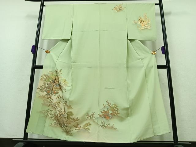 平和屋着物▽訪問着 単衣 風景人物文 暈し染め 金彩 正絹 逸品 AABB1432jh