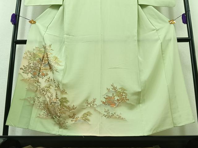 平和屋着物▽訪問着 単衣 風景人物文 暈し染め 金彩 正絹 逸品 AABB1432jh