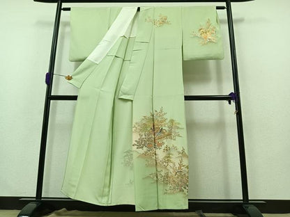 平和屋着物▽訪問着 単衣 風景人物文 暈し染め 金彩 正絹 逸品 AABB1432jh