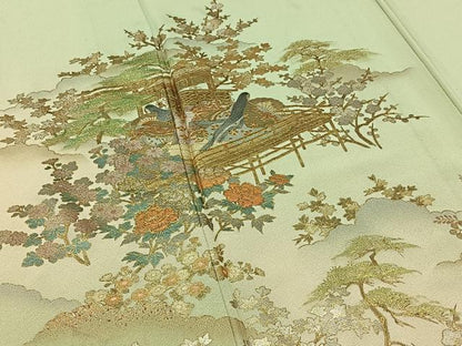 平和屋着物▽訪問着 単衣 風景人物文 暈し染め 金彩 正絹 逸品 AABB1432jh