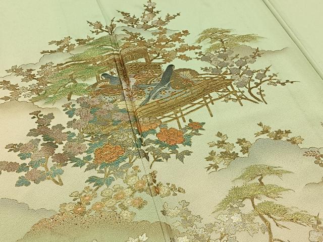 平和屋着物▽訪問着 単衣 風景人物文 暈し染め 金彩 正絹 逸品 AABB1432jh