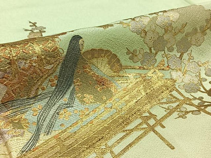平和屋着物▽訪問着 単衣 風景人物文 暈し染め 金彩 正絹 逸品 AABB1432jh