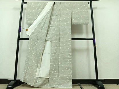 平和屋着物▽本塩沢 単衣 横段文 正絹 逸品 AABB1433jh