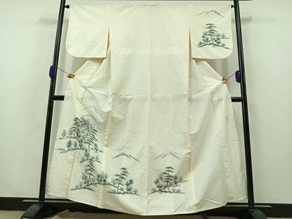 平和屋着物▽訪問着 単衣 作家物 紬地 手書き 風景文 正絹 逸品 AABB1434jh
