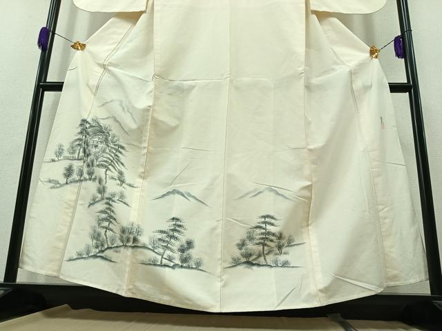 平和屋着物▽訪問着 単衣 作家物 紬地 手書き 風景文 正絹 逸品 AABB1434jh