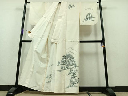 平和屋着物▽訪問着 単衣 作家物 紬地 手書き 風景文 正絹 逸品 AABB1434jh