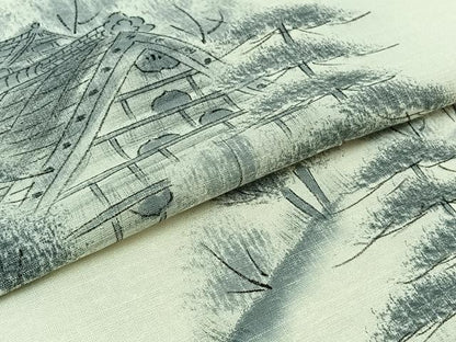 平和屋着物▽訪問着 単衣 作家物 紬地 手書き 風景文 正絹 逸品 AABB1434jh