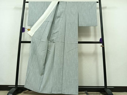 平和屋着物▽本塩沢 単衣 110亀甲 縞 正絹 逸品 AABB1438jh