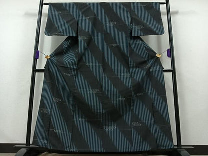 平和屋着物▽上質な紬 単衣 流水文 正絹 逸品 AABB1439jh