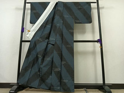 平和屋着物▽上質な紬 単衣 流水文 正絹 逸品 AABB1439jh