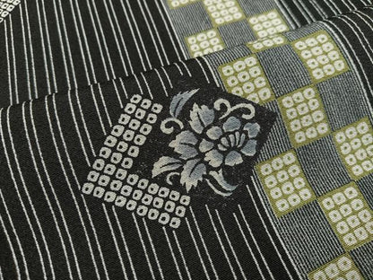 平和屋着物●上質な小紋　花間道　黒地　正絹　逸品　AABB1446ph