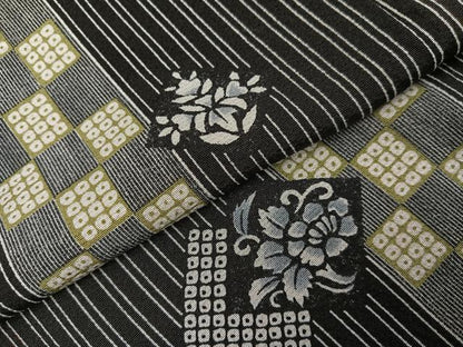 平和屋着物●上質な小紋　花間道　黒地　正絹　逸品　AABB1446ph