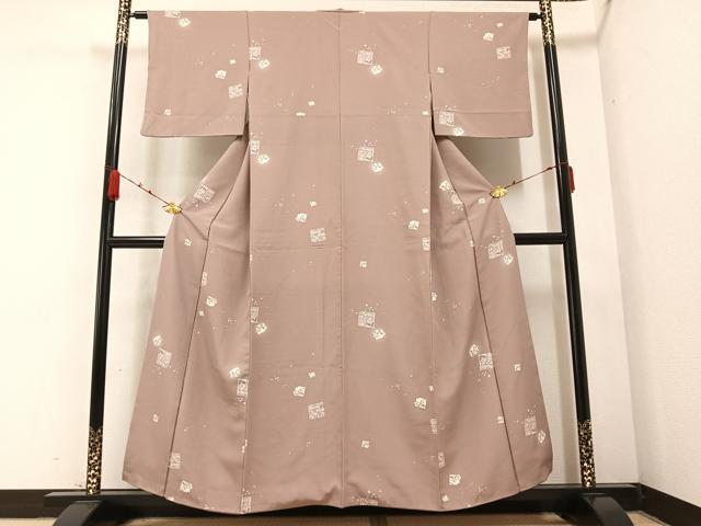 平和屋着物●上質な小紋　色紙花蝶文　正絹　逸品　AABB1450ph