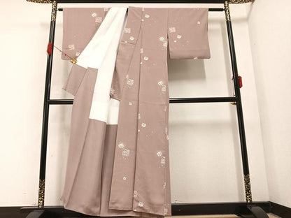 平和屋着物●上質な小紋　色紙花蝶文　正絹　逸品　AABB1450ph