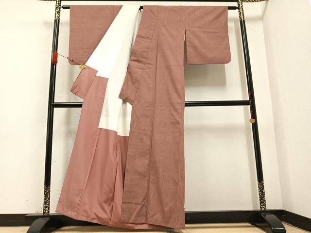 平和屋着物○本場結城紬 重要無形文化財 色無地 赭色 正絹 逸品
