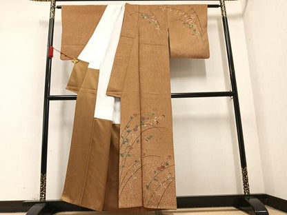 平和屋着物●訪問着 玉蟲 草花文 金彩 正絹 逸品 AABB1461ph