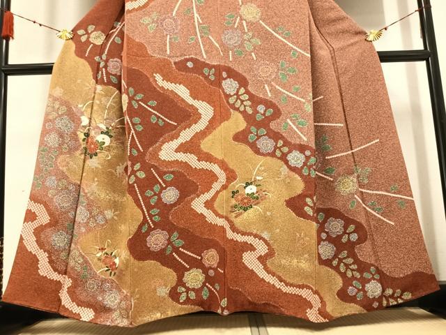 平和屋着物●訪問着　絞り　草花文　正絹　逸品　AABB1471ph