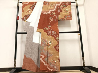 平和屋着物●訪問着　絞り　草花文　正絹　逸品　AABB1471ph