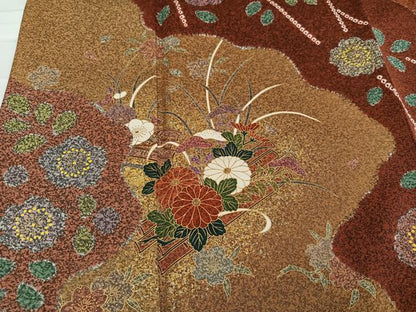 平和屋着物●訪問着　絞り　草花文　正絹　逸品　AABB1471ph
