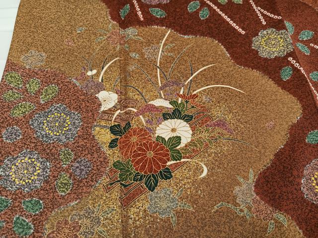 平和屋着物●訪問着　絞り　草花文　正絹　逸品　AABB1471ph