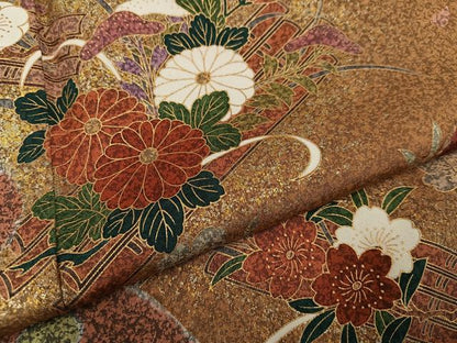 平和屋着物●訪問着　絞り　草花文　正絹　逸品　AABB1471ph