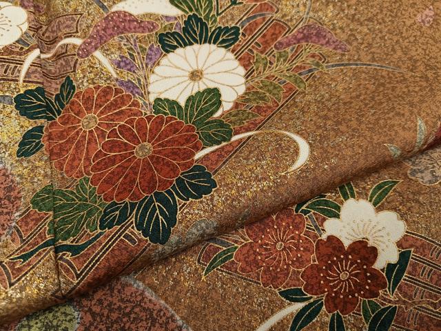平和屋着物●訪問着　絞り　草花文　正絹　逸品　AABB1471ph