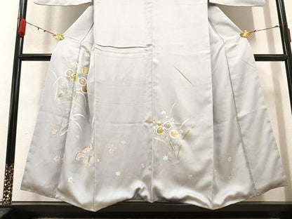 平和屋着物●訪問着　友禅　駒刺繍　草花文　金彩　正絹　逸品　AABB1480ph