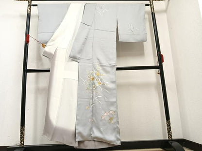 平和屋着物●訪問着　友禅　駒刺繍　草花文　金彩　正絹　逸品　AABB1480ph