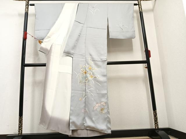 平和屋着物●訪問着　友禅　駒刺繍　草花文　金彩　正絹　逸品　AABB1480ph
