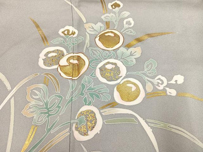 平和屋着物●訪問着　友禅　駒刺繍　草花文　金彩　正絹　逸品　AABB1480ph