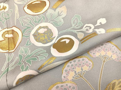 平和屋着物●訪問着　友禅　駒刺繍　草花文　金彩　正絹　逸品　AABB1480ph