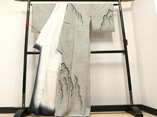 平和屋着物●本疋田絞り 訪問着 山水図 黒地 正絹 逸品 AABB1481ph
