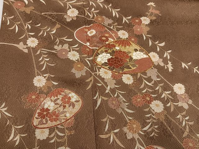 平和屋着物●訪問着　駒刺繍　貝合わせ花文　金彩　正絹　逸品　AABB1483ph