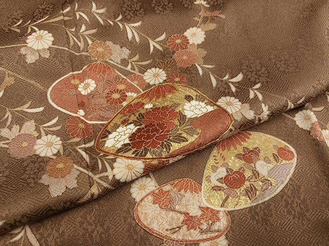 平和屋着物●訪問着　駒刺繍　貝合わせ花文　金彩　正絹　逸品　AABB1483ph