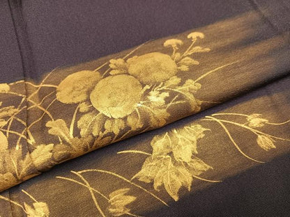 平和屋着物●訪問着　手描き　草花文　金彩　正絹　逸品　未使用　AABB1486ph