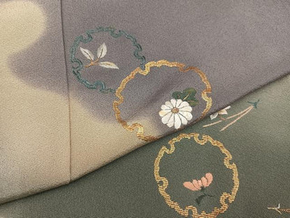 平和屋着物●訪問着　刺繍　雪輪草花文　正絹　逸品　AABB1487ph