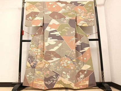 平和屋着物●創業460年・千總　訪問着　友禅　草花文　金彩　鬼しぼ縮緬　正絹　逸品　AABB1495ph