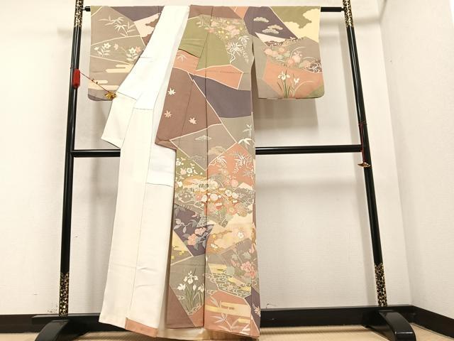 平和屋着物●創業460年・千總　訪問着　友禅　草花文　金彩　鬼しぼ縮緬　正絹　逸品　AABB1495ph