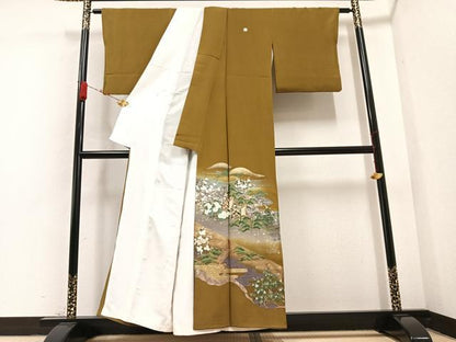 平和屋着物●豪華色留袖 手描き 松竹梅御所車文 暈し染め 金彩 正絹 逸品 AABB1499ph